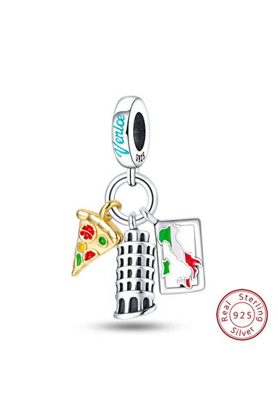 Choice PAC722 قلادة سفر أصلية من الفضة الإسترلينية عيار 925 على شكل مبنى تاري...