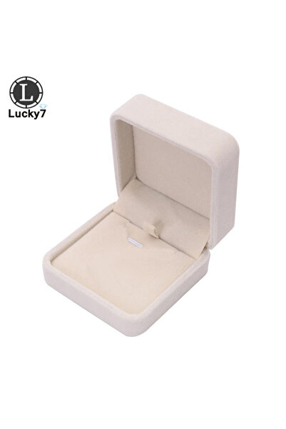 Choice صندوق قلادة بيج - S، صندوق عرض مجوهرات مخملي بيج، خاتم زفاف فاخر، أقرا...