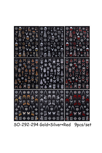 Choice SO-292-294 9 قطع 3/9 قطع ملصقات أظافر سانتا كلوز لعيد الميلاد لامعة شج...