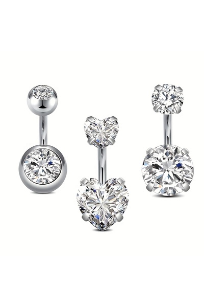 Choice حلقات فضية اللون على شكل قضيب منحني، وحلقات للسرة والزر الجرسية - 3 قط...