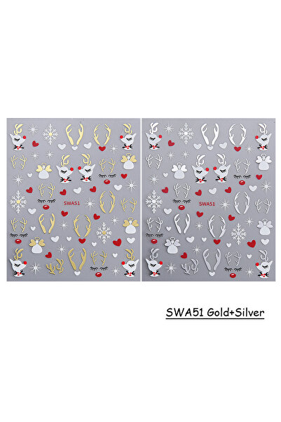 Choice ملصقات أظافر SWA51 ذهبية وفضية لامعة من قطعتين لتزيين أظافر الكريسماس ...