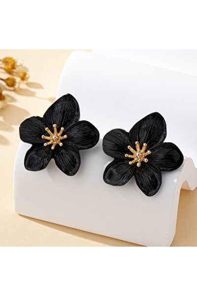 Choice زوج من الأقراط النسائية باللون الأسود، أقراط بسيطة وراقية على شكل زهرة...