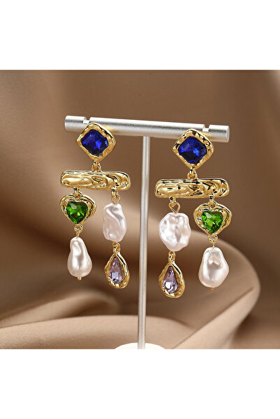 Choice أقراط لؤلؤ غير متماثلة مرصعة بأحجار الراين باللون الأزرق للنساء بتصميم...