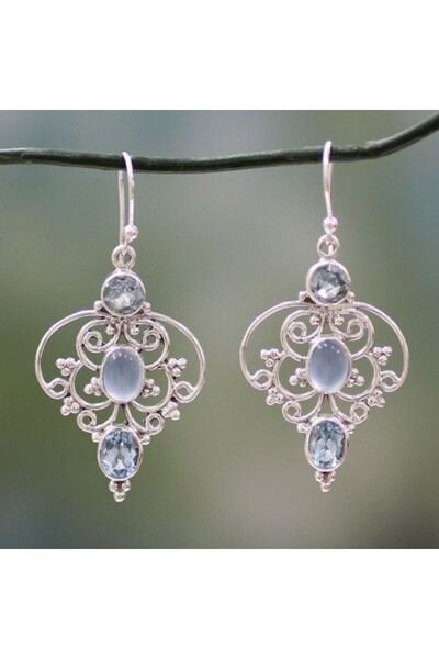 Choice E277-Gray Silver Plated Dangle Earrings with Retro Hollow Flower Desig...