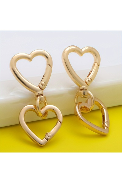 Choice Gold 2pcs Double Heart Shape Keychains Metal Spring Keyring Chain Buck...