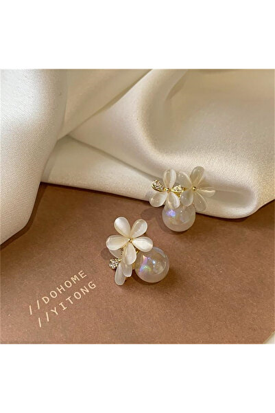 Choice ER22Y0932 Exquisite Opal Flower Stud Earrings For Women Korean Shiny Crystal Imitation Pearl Floral
