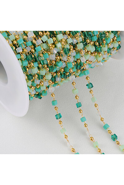 Choice 2.5mmbeads 2mmball Green-Gold 1meter Bohemian Bead Chains KC Gold Chai...