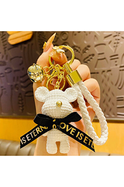 Choice سلسلة مفاتيح على شكل دب صوفي أبيض، دمية ثلاثية الأبعاد، قلادة على شكل حقيبة ظهر