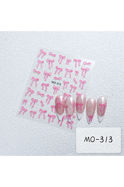 Choice ملصقات أظافر MO-313 بعقدة فيونكة ثلاثية الأبعاد بشريط أبيض لطيف وردي ا...