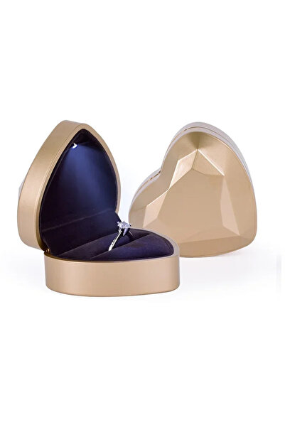 Choice صندوق مجوهرات ذهبي إبداعي على شكل قلب مزود بإضاءة LED وصندوق خاتم اعتراف فاخر لعرض الزواج مزود بإضاءة مجوهرات