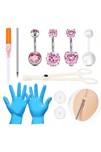 Choice طقم ثقب البطن على شكل قضيب منحني D 14G بقطر 1.6 مم على سطح الجلد والسرة وزر الجرس 14 جرام 10 مم