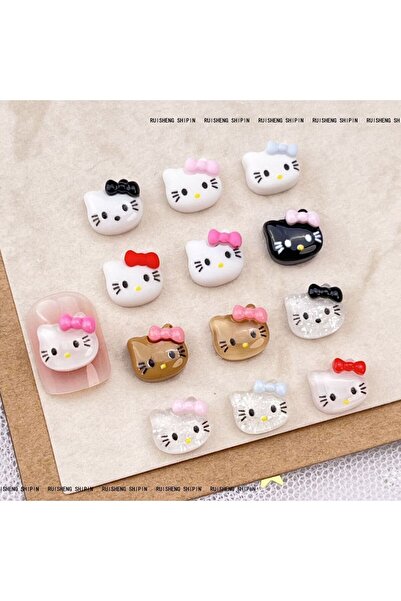 Miniso A25-14-Mix-20Pcs 20 قطعة من زينة أظافر القطة هيلو كيتي ثلاثية الأبعاد اللطيفة مع الراتنج، أظافر جميلة وأنيقة يمكنك صنعها بنفسك