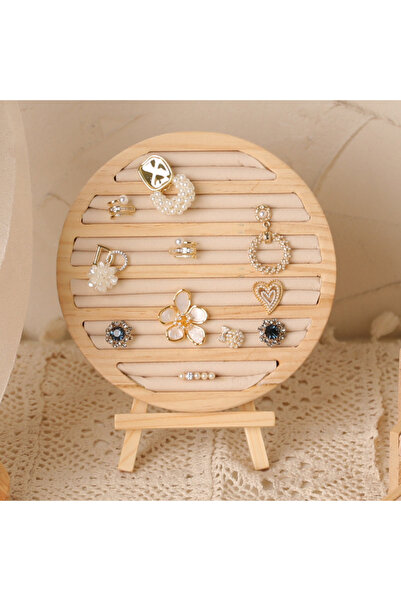 Choice صينية مجوهرات دائرية الشكل من الخشب البيج، لعرض الخواتم والأقراط والأس...