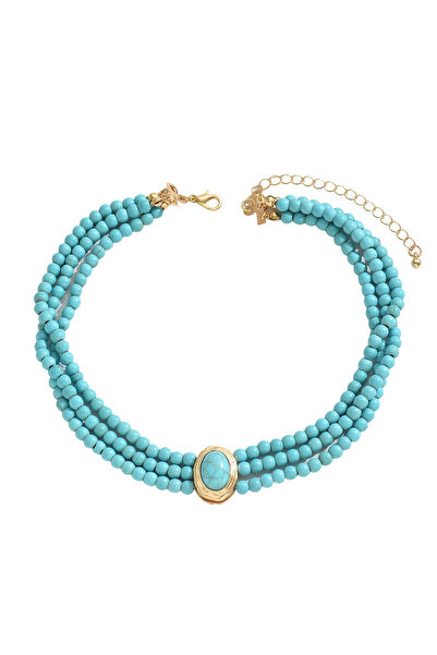 Choice QW-24XL1542 عقد فرنسي عتيق من الخرز الهندسي بسلسلة من سبائك الفيروز مت...