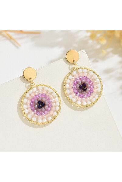 Choice أقراط دائرية متدرجة الألوان من الخرز البنفسجي البوهيمي، أقراط نسائية م...