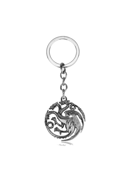 Miniso K061-silver Movie Dragon Thrones House Keychain Targaryen Wolf Head Sh...