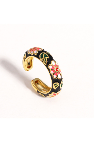 Choice black Vintage Colorful Enamel Flower Rings Trendy Geometric Female Min...