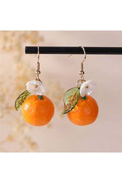 Choice قرط على شكل أوراق زهرة فاكهة لطيفة باللون البرتقالي 1، قرط على شكل توت...