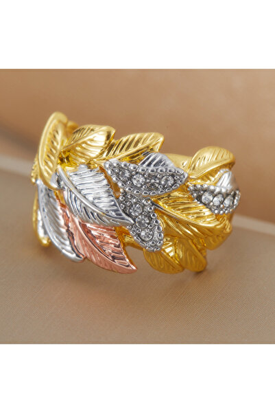 Choice خاتم زركونيا مكعب ذهبي اللون بتصميم هندسي غير منتظم وعصري للنساء (رقم ...