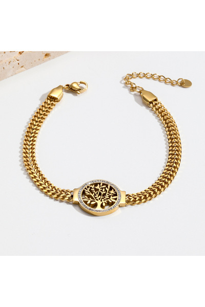 Choice سوار شجرة الحياة من الفولاذ المقاوم للصدأ عيار 316L ذهبي للنساء، سلسلة...