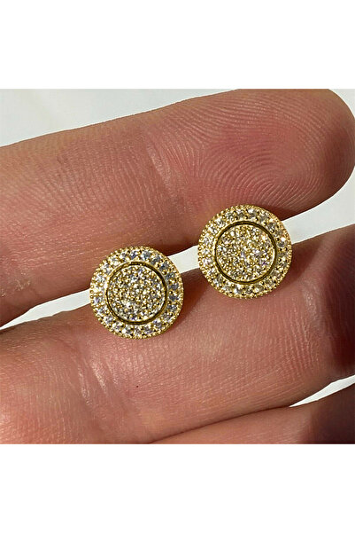 Choice أقراط مرصعة بالكامل من الزركونيا المكعبة اللامعة بلون ذهبي من هويتان، ...