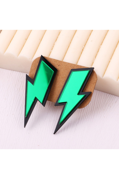 Choice أقراط هيب هوب خضراء ذهبية اللون عاكسة على شكل برق للنساء، عصرية وملونة...