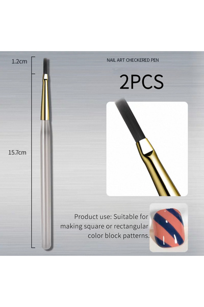 Choice مجموعة فرش تزيين الأظافر الفرنسية بنمط مربعات (قطعتان ونصف) - قلم رسم ...