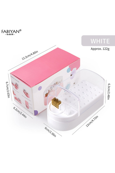 Choice صندوق تخزين رؤوس مثقاب أظافر ABS أبيض 30/100 فتحة مع حامل عرض لرأس طحن...