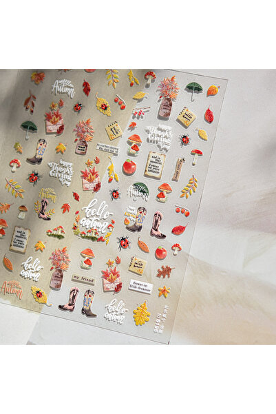 NAILFYOU TO5195 ملصق أظافر خماسي الأبعاد بأوراق القيقب والجنكة الريفية المريح...