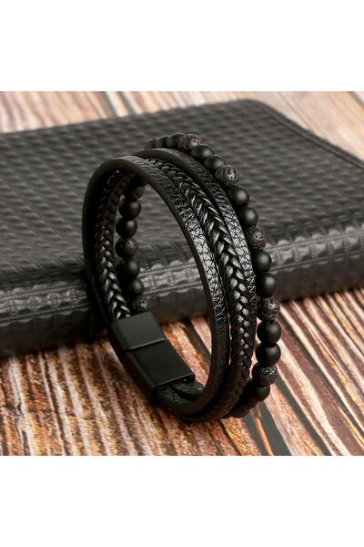 Choice black 20cm ML-706 Vintage Men'S Natural Stone Lava Matte Black Onyx Mu...
