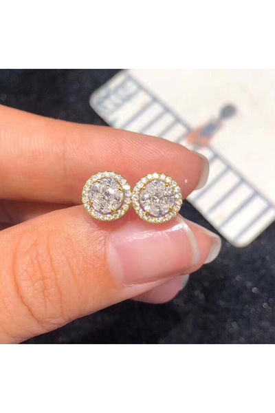 Choice أقراط نسائية كلاسيكية مرصعة بالزركونيا المكعبة الكريستالية، لون ذهبي/ف...