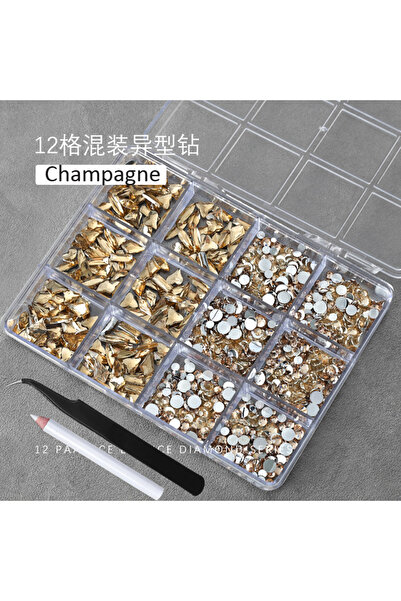 Choice ZB148-3 12 شبكة ثلاثية الأبعاد بلون الشمبانيا الذهبي وأحجار الراين متع...