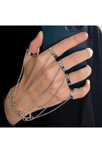 Choice طقم خاتم وسوار فضي مطلي بالفضة، قطعة واحدة، بتصميم هيب هوب بانك عصري، ...