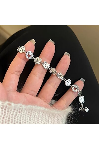 Choice سوار دب على شكل رجل خبز الزنجبيل من الفضة العتيقة للنساء، تصميم عصري أ...