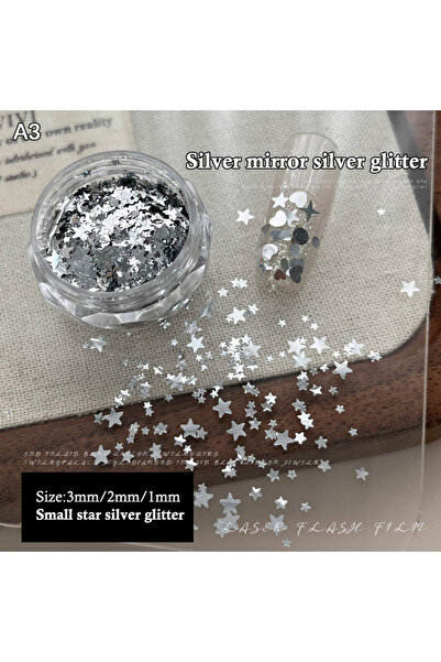 Choice A3 1 صندوق 3D Mini Nail Art Charms Round Heart Star Glitter Chips Silv...