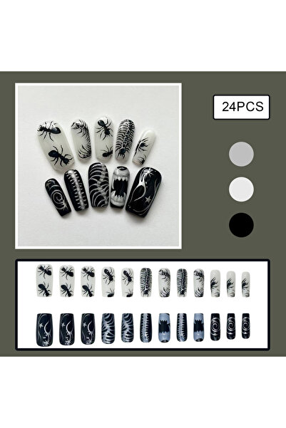 Choice النمط 1: 24 قطعة من أظافر صناعية على شكل فيلم إثارة مع نقش حشرات النمل...