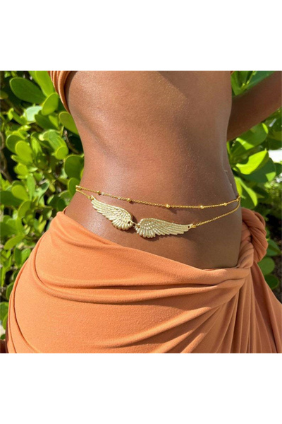 Choice سلاسل بطن ذهبية اللون بأجنحة ملاك محظوظة للنساء، مصنوعة من المعدن بلون...