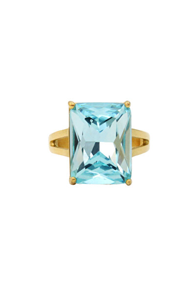 Choice 7 خاتم من الفولاذ المقاوم للصدأ مرصع بالزركونيا المربعة الكبيرة الشفافة باللون الأزرق اللامع، سحر فريد من نوعه ذو قاعدة عالية