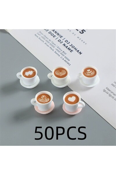 Choice 50 قطعة 50 قطعة من الراتنج محاكاة إبداعية ثلاثية الأبعاد للطعام وفنجان...