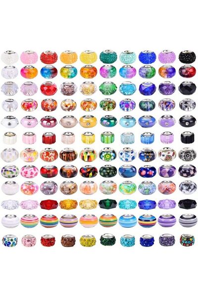 Choice 100 قطعة من خرز الزجاج ذو الفتحة الكبيرة مقاس 12 مم لصنع المجوهرات، خر...