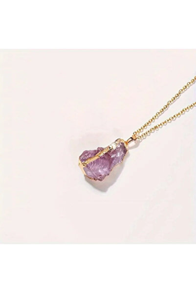 Choice قلادة من حجر الجمشت الطبيعي المطلي بالذهب غير المنتظم ذات الحافة غير ا...