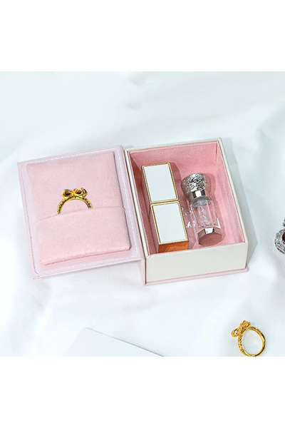 Choice صندوق مجوهرات وردي قطعة واحدة على شكل كتاب، صندوق خاتم قابل للطي، صندو...