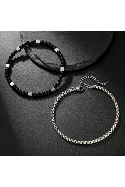 Choice سوار رجالي من قطعتين من أونيكس نوتر بسلسلة كوبية من الفولاذ المقاوم لل...