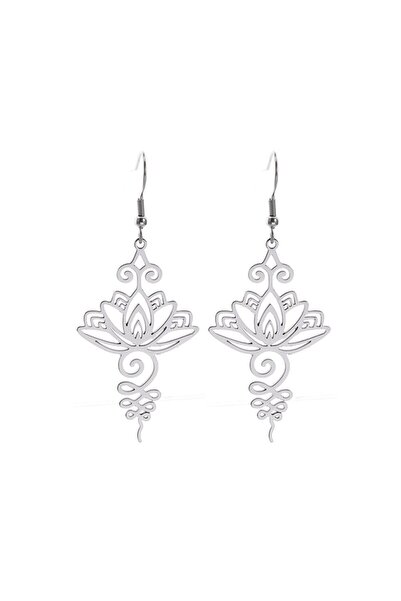 Choice AL19233- أقراط متدلية من الفضة والفولاذ المقاوم للصدأ محفورة على شكل زهرة اللوتس للنساء، مجوهرات للتأمل واليوغا، هدية