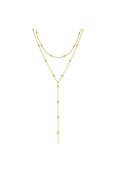 Choice قلادة نسائية طويلة من الذهب الأصفر الفاتح بتصميم هندسي بسيط مزين بشراش...