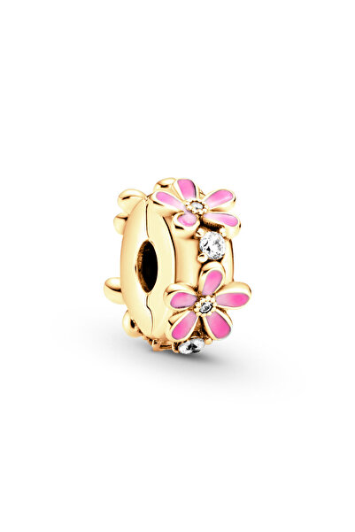 Choice10 SS2142-clip Gold plated Pink Daisy Flower Heart Round Clip Charm Bea...