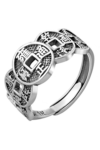 Choice خاتم نحاسي عتيق من الفضة الخالصة لجذب الثروة، مفتوح النهاية وقابل للتعديل