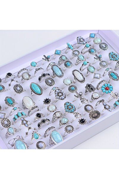 Choice مزيج حجم 16-19 مم نمط اثنين 20 قطعة من حلقات حجر الفيروز البوهيمي للنساء والرجال مزيج نمط خمر الموضة