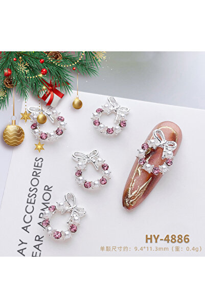 Choice 10 قطع من زينة أظافر إكليل عيد الميلاد الفاخرة، فيونكة وردية، لؤلؤة، م...