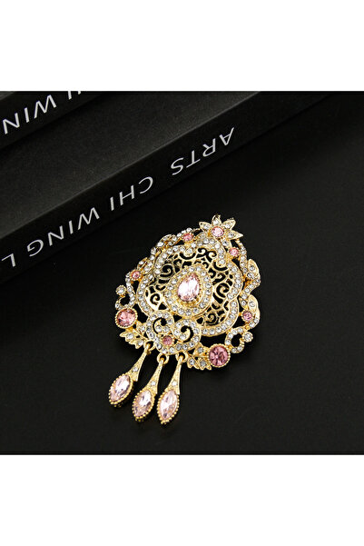 Choice بروش قفطان ذهبي وردي LLBR01 للنساء، مجوهرات فستان الزفاف المغربي، كريستال تركي عربي